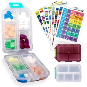 3 Pack Pill Organizer with Labels Pill Organizer Travel Pill Case Pill Organizer Travel Portable Medicine Pill Box 10 Compartments Large Weekly Pill Container with 420 Labels