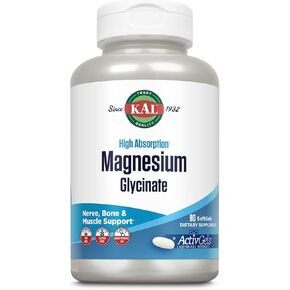 KAL Magnesium Glycinate ActivGels 315mg, High Absorption Magnesium Supplement for Muscle, Nerve & Bone Health Support, Non-GMO, Gluten Free, 30 Servings, 90 Softgels