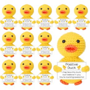 HyDren 12 Pcs Mini Christmas Coworker Gifts Bulk Positive Duck Crochet Employee Appreciation Gift with Positive Cards for Friends, Family, Coworkers. Birthday and Christmas Funny Stocking Stuffer.