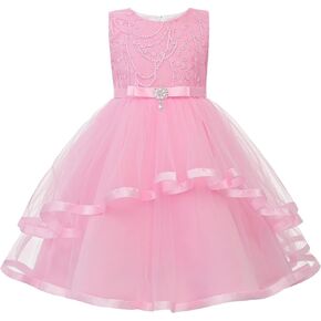 Uhnice Flower Girl Dress Sleeveless Tulle Tutu Beaded Embroidery for Wedding Birthday Party