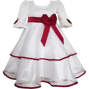 Sunny Fashion Girls Dress Red Rose Bow Tie Lace Formal Party Long Sleeve