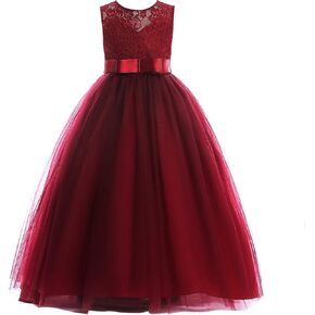 Weileenice Big/Little Girls Lace Bridesmaid Dress Flower Girl Kids Princess Formal Holiday Tulle Fancy Party Dresses