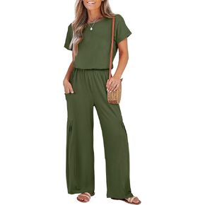 ANRABESS Women Jumpsuits 2025 Summer Casual Loose Short Sleeve Wide Leg One Piece Jumper Romper Outfits Trendy Clothes