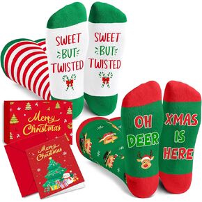 HAPPYPOP Christmas Gifts Stocking Socks for Teen Girls - Christmas Knee High Reindeer Socks Candy Cane Socks, Stocking Stuffers for Women Men with Greeting Card