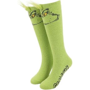 Bioworld The Grinch Character Face Women’s Green Chenille Knee High Socks