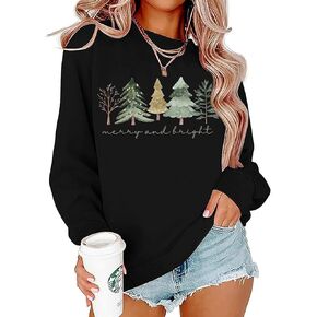LLHXRUI Christmas Sweatshirt for Women Casual Christmas Tree Pullover Shirt Long Sleeve Christmas Vacation Party Clothes Top