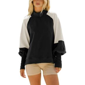 بلوزات نسائية Crewneck كم طويل تونك البلوزات بلايز كتلة اللون كنزة بمقاس كبير 2024 خريف Outifit