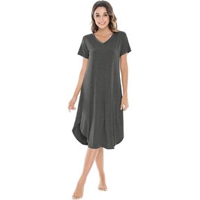 NACHILA Nightgowns for Women-Viscose Made from Bamboo, V Neck Sleepshirts Short Sleeve Sleepwear Cool Nightshirt