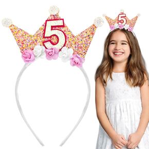 5th Birthday Decorations for Women, Birthday Crown Headbands, 5-Year-Old Happy Birthday Decorations Flower Princess Tiara Hair Accessory, Women 5th Birthday Gift Party Decorations Supplies