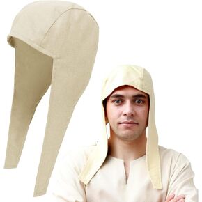 FURPHI Medieval Coif Cap Linen Hats with Ear Flaps Renaissance Bonnet Halloween Christmas Costume