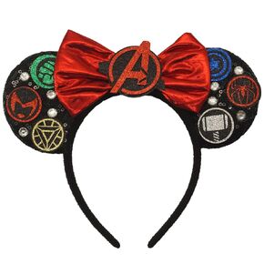 ZHENNAN Mouse Ears Headbands for Women, Glitter Hero Bows Ears Headbands, Costume Cartoon Themed Events Birthday Party Decorations Hair Accessoires