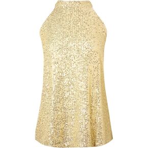 Womens Sparkly Sequin Tops Mock Neck Blouse Sleeveless Shiny Tank Top Sleeveless Glitter Outfits Party Shirt 2025
