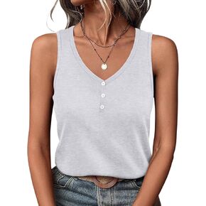PGANDS Women's V Neck Tank Tops Casual Summer Button Down Sleeveless Shirts