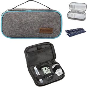 Diabetes Travel Case & Travel Insulin Cool Bag with 2 Cool Reusable Ice Packs,Diabetic Organizer Portable Medical Travel Cooler Case Pack,for Carrying Glucose Meter Diabetic Supplies(Set of 2)