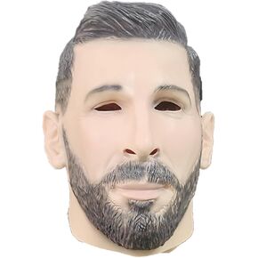 Messi Latex Mask Halloween Mask Latex Full Head Costume Prop for Cosplay, Adult, Men Women, Beige