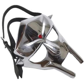 MF Doom Mask Gladiator Face Mask, Metal Full Face Unisex Mask (Doom Face Mask - Silver Red Gemstone), Face Armor Hand-Forged Doom mask Tribute to MF Doom Rapper, Halloween, cosplay, theater play