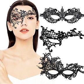 Luxury Masquerade Mask Women's Black Lace Eye Mask Fancy Dress Masks (3Pcs)