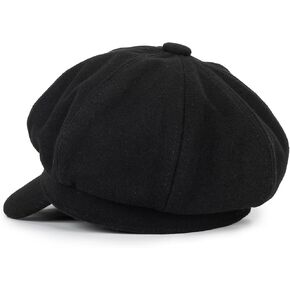 Winter 8 Panels Newsboy Caps for Kids Boys Girls Vintage Herringbone Weed Flat Beret Cabbie Hat for Toddler Pageboy Black