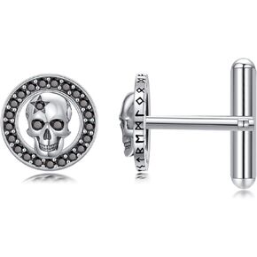 Skull Cuff Links Mens 925 Sterling Silver Skeleton Viking Cufflinks Jewelry Present for Men Christmas Groomsmen