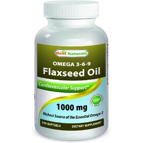 Best Naturals Flaxseed Oil 1000 mg 240 Softgels - Omega-3-6-9 for Heart Health