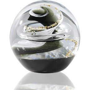 Hand Blown Ocean Waves Glass Figurine Paperweight Ball, Home Decor Collectible, Aquarium & Office Decor for Ocean Lovers
