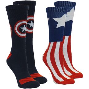 Marvel Captain America Men's Athletic Crew Socks 2 Pair Pack Shoe Size 6-12