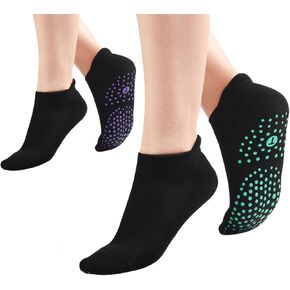 Pilates Socks for Women, Cushioned Ankle Grippy Non Slip Socks for Yoga, Hospital, Barre, Sports Home Slipper Socks 2/4 Pairs