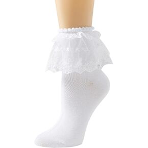 SEMOHOLLI Women Ankle Socks,Pearl Lace Ruffle Frilly Comfortable No-Show Cotton Socks Princess Socks Lace Socks
