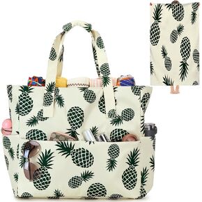LEDAOU Beach Tote Bag Women Beach Towel Waterproof Sandproof Zipper Beach bags for Pool Gym Grocery Travel with Wet Pocket