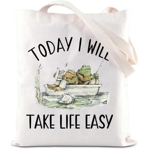TGBJE Frog Storybook Lover Tote Bag Frog And Toad Friends Gift Today I Will Take Life Easy Handle Bag Frog Cottagecore Gift