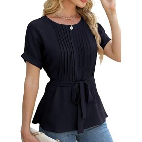 CiCiBird Women Dressy Casual Blouses Summer Peplum Tops Work Pleated Blouse