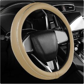 Leather Steering Wheel Cover, Breathable Anti-Slip Car Steering Wheel Protector for Max Diameter 15 Inch, Universal Auto Steering Wheel Cover for Men and Women (Green)