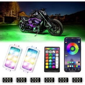 Motorcycle RGB LED Light Kit 8Pcs Magic RGB LED Strip Lights for Car ATV UTV 7.5ft Smart LED Lights Music Sync Color Changing Lights APP Remote Control Wireless DC 12V Smart Brake Lights