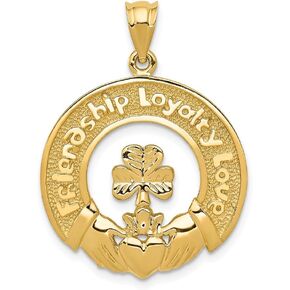 Solid 14k Yellow Gold Celtic Irish Claddagh Leaf Charm Pendant - 31mm x 22mm