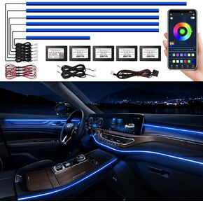 Acrylic Car Interior Lights Car Lights, AMKI 10 in 1 Smart LED Car Ambient Light with APP Control, RGB Neon Car Lighting Car Accessories with DIY Mode and Music Mode, Car LED Strip Lights with DC 12V