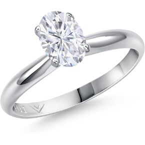 Gem Stone King PLAT-950 Platinum White Zirconia Engagement Ring For Women | 1.50 Cttw | Oval 7X5MM | Gemstone Birthstone | Available in Size 5,6,7,8,9