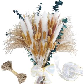 17" Dried Pampas Grass Decor,107 PCS Natural Pampas Flowers Bouquet,Tan Beige Boho Reed Pampas Grass Eucalyptus Bundle,Brown Pampas Bulk Bunch Pick for Wedding,Home,centerpieces Table (107)