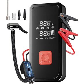 Portable Car Jump Starter with Air Compressor, 3000A Jump Start Battery Pack Air Compressor, 150PSI Auto Off Tire Inflator, 12V 16000mAh Battery Jumper Starter for All Gas and Diesel Engines.