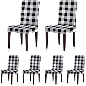 SoulFeel Set of 6 Buffalo Check Chair Covers, Removable and Washable Stretch Spandex Parsons Chair Seat Protector Slipcovers for Dining Room, Restaurant, Hotel, Banquet, Ceremony (Black/White Plaid)