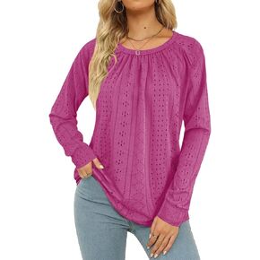 Lylinan Womens Tops 2023 Long Sleeve Shirts Crewneck Sweatshirt for Women Fall Fashion Outfits Clothes Dressy Casual Tunics Trendy Blouses Cyan Large