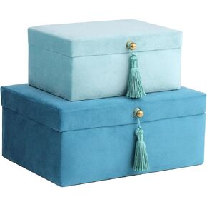 HofferRuffer Velvet Jewelry Boxes Decorative Boxes, Storage Accessory Organizer Boxes with Elegant Handle Decor, Classic Velvet Set of 2 Pieces (Purple)
