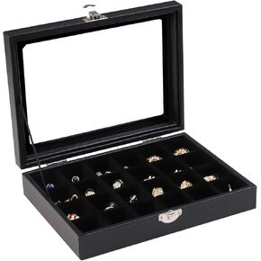Wudygirl Jewelry Organizer 24 Grid Jewelry Tray with Clear Lid Small Jewelry Box Velvet Earring Organizer Jewelry Holder for Women Earrings Ring Display Storage Ring Box (Black)