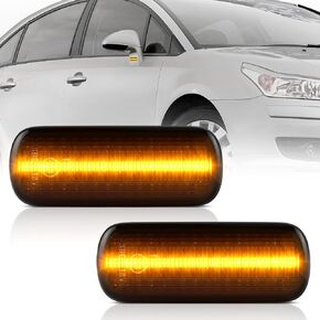 Amber LED Side Marker Light Compatible with Citroen C4 MK1 2004-2010 Smoked Lens Pack of 2