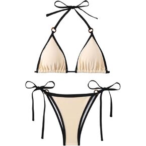 SHENHE Women's Sexy Bikini Sets Ring Triangle Tie Bathing Suits 2 Piece Swimsuits