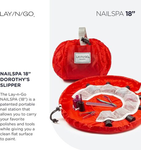 حقيبة مستحضرات التجميل برباط من Lay-n-Go NailSpa - حقيبة محمولة لتنظيم مستلزمات الأظافر مع 8 جيوب شبكية مرنة ومركز دائري - منظم أدوات أظافر متين وقابل للغسل في الغسالة (18 بوصة، أحمر) in Kuwait