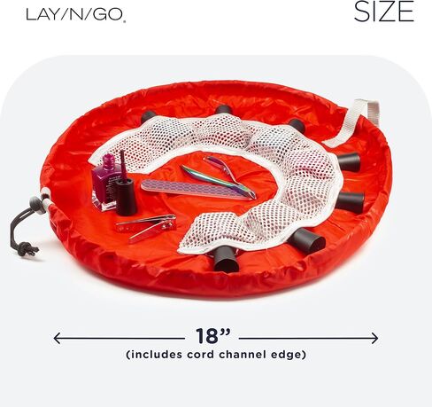 حقيبة مستحضرات التجميل برباط من Lay-n-Go NailSpa - حقيبة محمولة لتنظيم مستلزمات الأظافر مع 8 جيوب شبكية مرنة ومركز دائري - منظم أدوات أظافر متين وقابل للغسل في الغسالة (18 بوصة، أحمر) in Kuwait