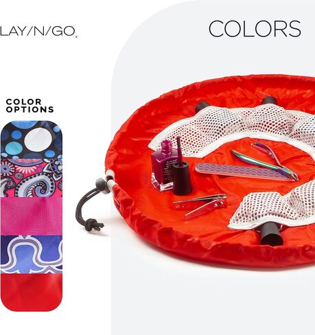 حقيبة مستحضرات التجميل برباط من Lay-n-Go NailSpa - حقيبة محمولة لتنظيم مستلزمات الأظافر مع 8 جيوب شبكية مرنة ومركز دائري - منظم أدوات أظافر متين وقابل للغسل في الغسالة (18 بوصة، أحمر) in Kuwait