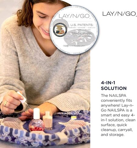 حقيبة مستحضرات التجميل برباط من Lay-n-Go NailSpa - حقيبة محمولة لتنظيم مستلزمات الأظافر مع 8 جيوب شبكية مرنة ومركز دائري - منظم أدوات أظافر متين وقابل للغسل في الغسالة (18 بوصة، أحمر) in Kuwait