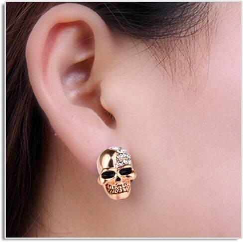 Xusamss Punk Body Piercing Earrings Crystal Skull Stud Earrings in Saudi Arabia