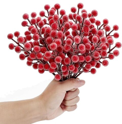 16 Pcs Artificial Frosted Berries Stems Christmas Holly Berries Picks Sprays Filler Branch for Xmas Tree Decoration Wreath Garland Making Supplies DIY Crafts Holiday Home Decor (Red) in Saudi Arabia